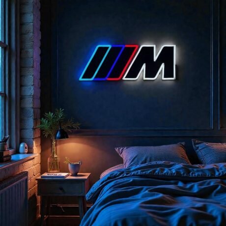 BMW M Neon Sign Wall Decor, BMW M Logo LED Light, Modern Garage Wall Art, Car Enthusiast Bedroom Decor Gift, bmw garage decor, m sport gift