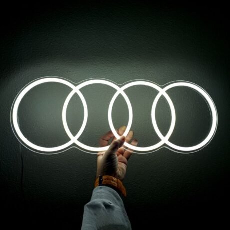 Cartel neón-led logotipo coche Audi personalizado en color blanco