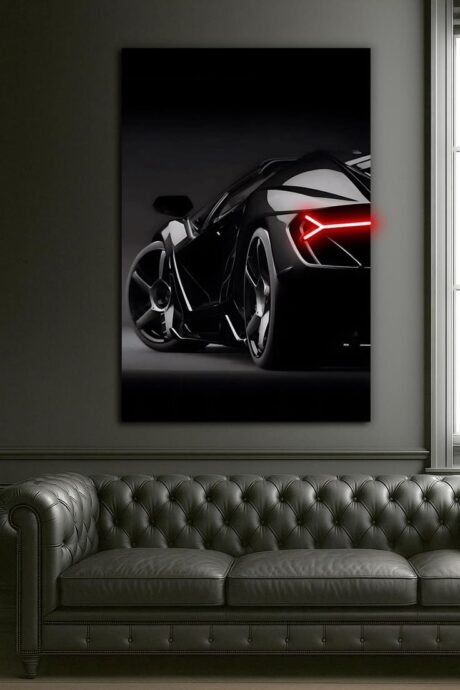 Neon Sports Car Wall Art – UV Printed LED Poster for Garage & Man Cave – Free Remote Control and Shipping – 70 cm _ 28 inc